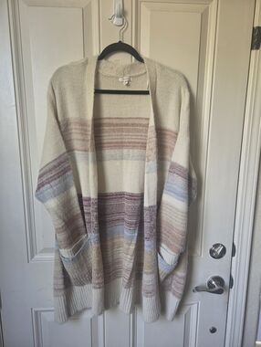 Maurices• Cozy Striped Open-Front Women's Cardigan Sweater - Cream "NWOT" 💙🧡🤍